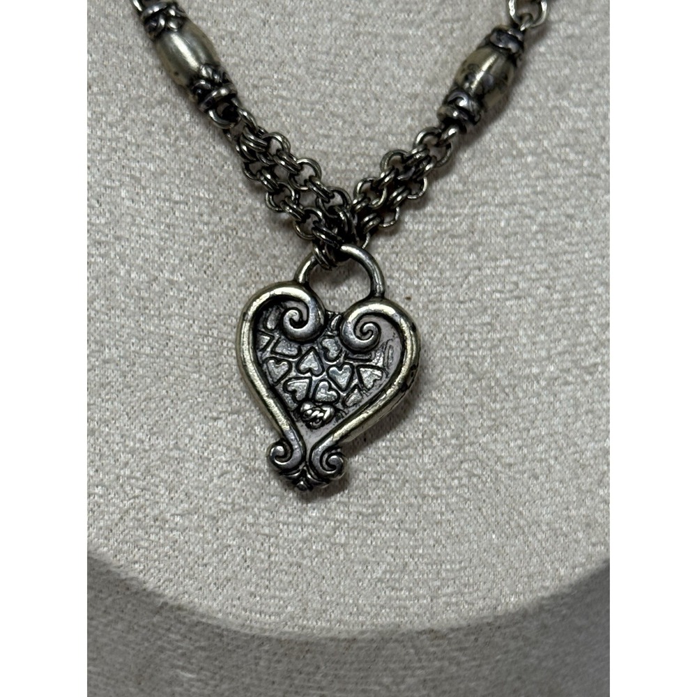 Vintage Brighton Blaire Heart Chain Pendant Necklace Silver Tone Adjustable - Picture 9 of 10